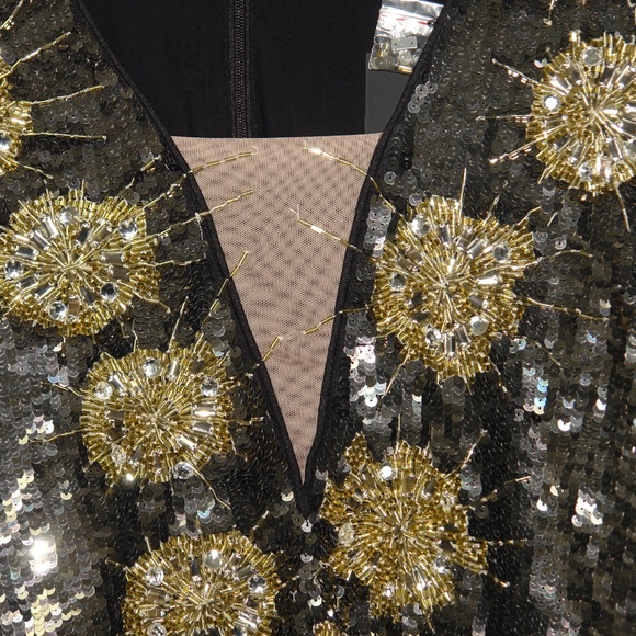 NWT X by NBD Gunmetal Bryson Embellished Mini Dress Beads Sequins Long Sleeves L - Picture 5 of 10